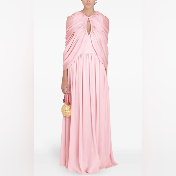Giambattista Valli Keyhole Draped Cape Silk Gown Pink Maxi Dress